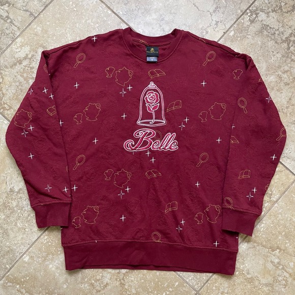Disney Princess Belle Crewneck Sweatshirt Embroidered Rose Size M - Picture 1 of 6
